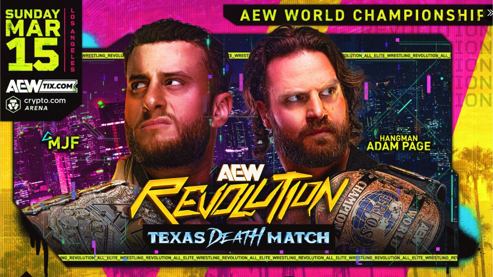 Revolution 2026 match graphic for MJF vs Hangman Page [Source: @AEW on X]