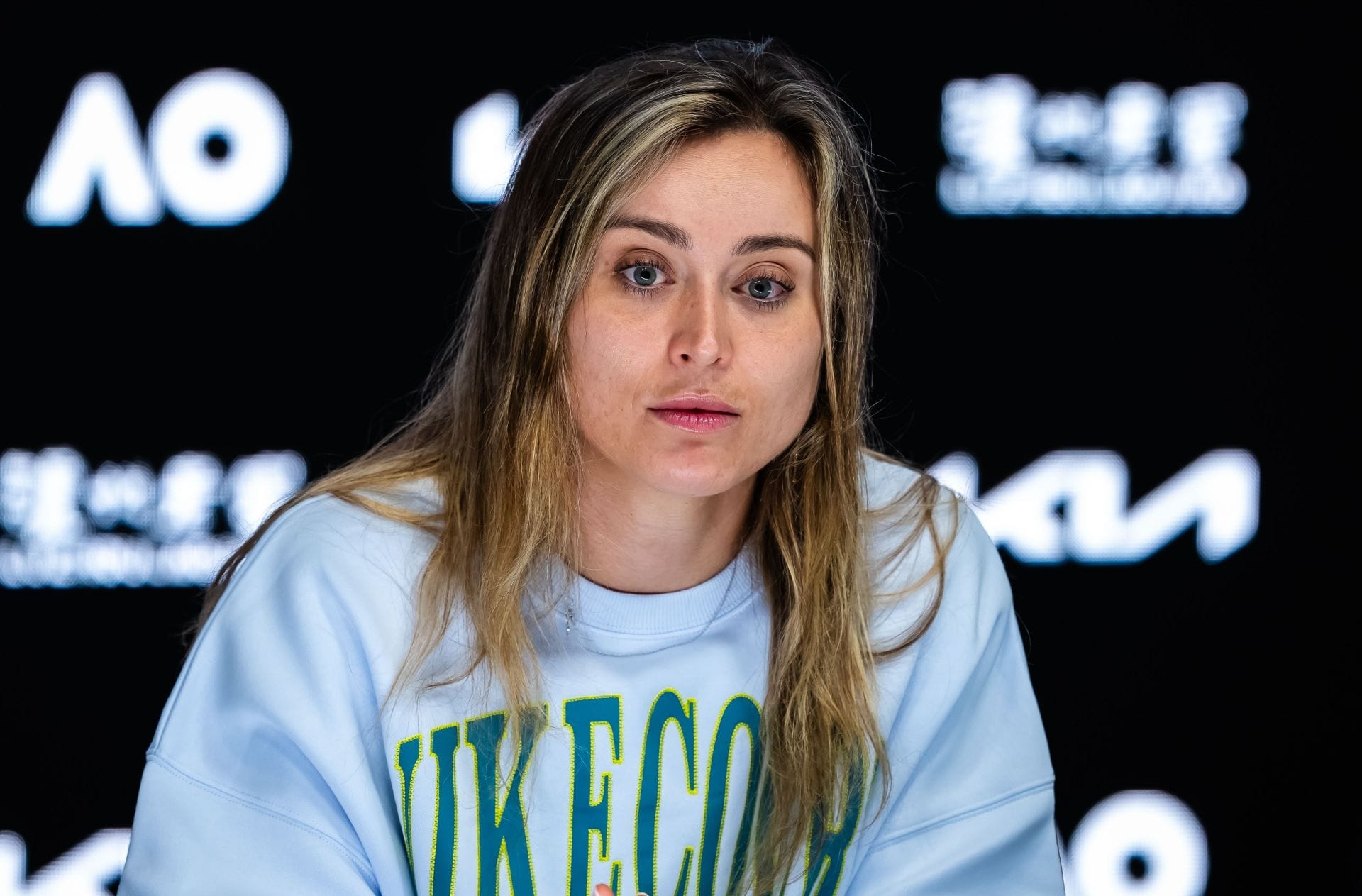 Paula Badosa during a press conference at the 2025 Australian Open (Source: Getty)