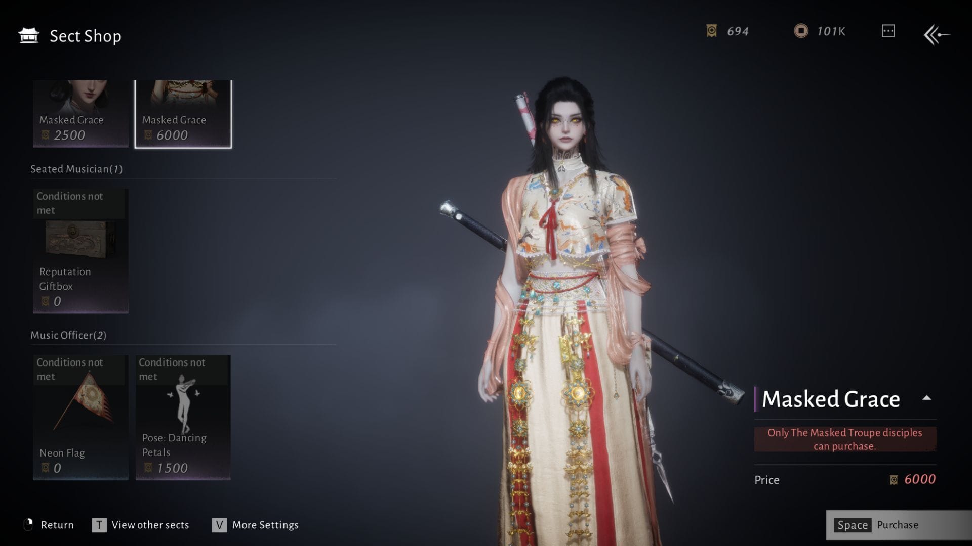 Where Winds Meet Masked Troupe's exclusive sect outfit (Image via NetEase)