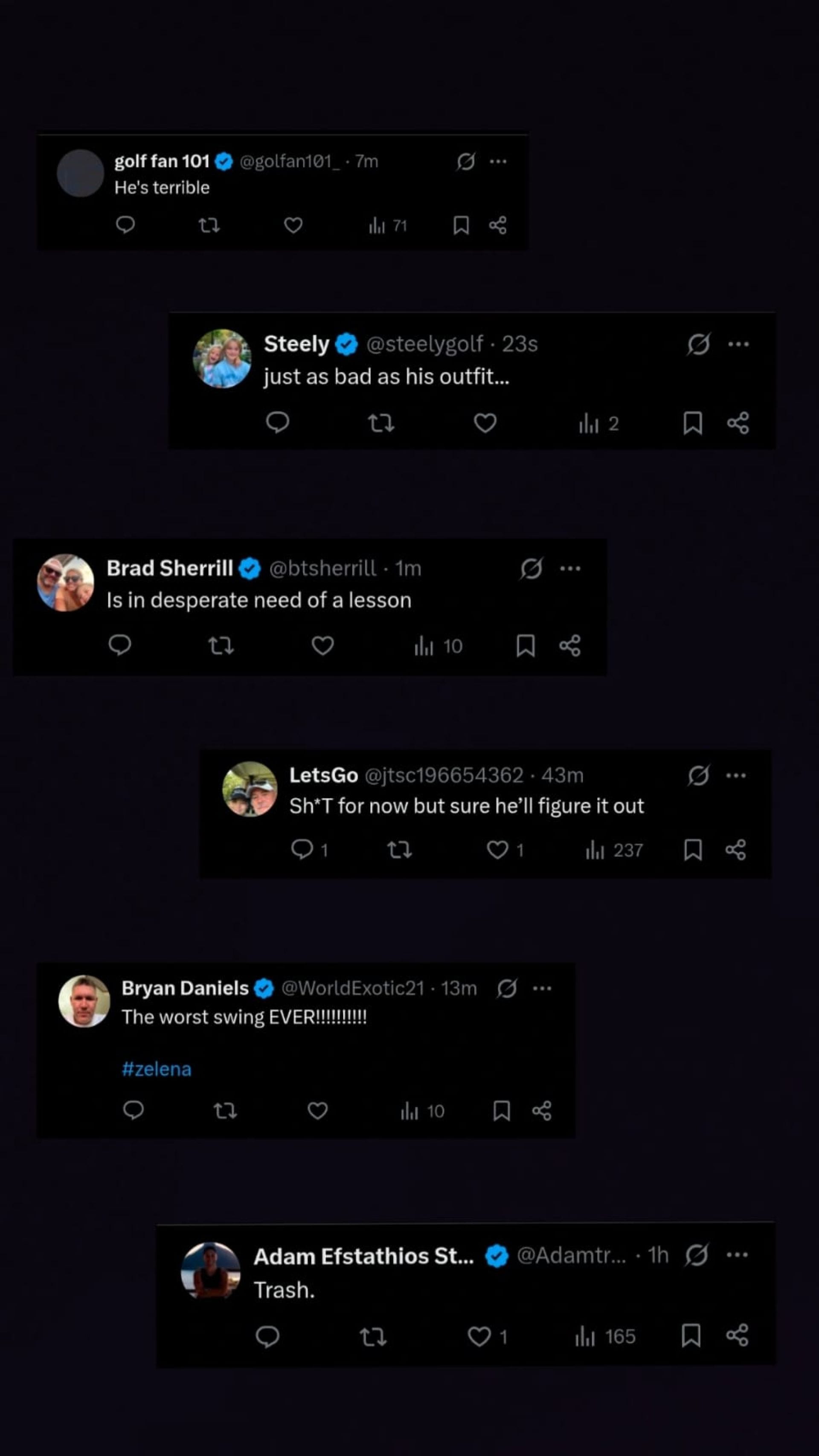 Screenshot of fan comments on NUCLR Golf's post on X