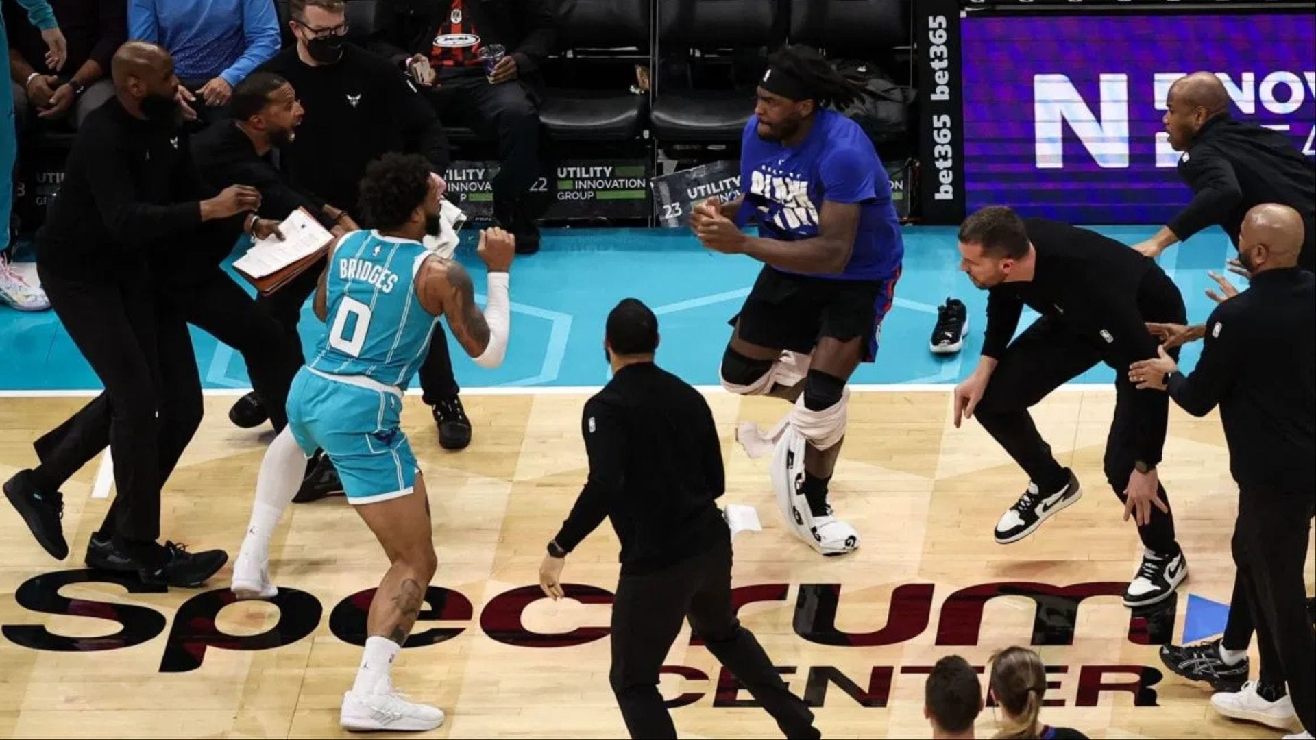 "Miles Bridges' life flashed before his eyes": Fans shocked as new angle exposes Isaiah Stewart charging off the bench to punch Hornets star