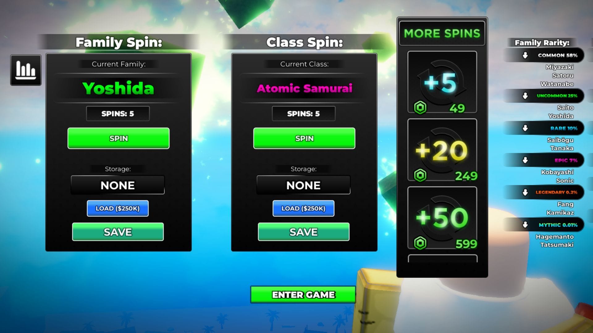 The Spins menu (Image via Roblox)