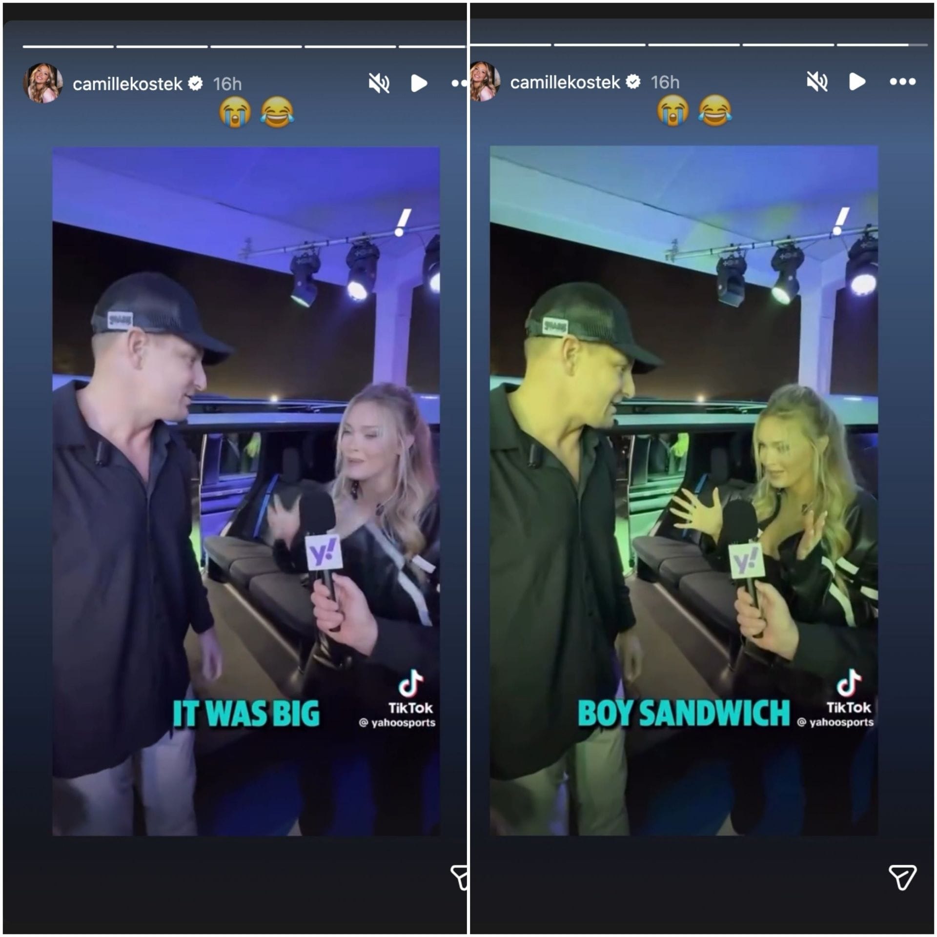 Rob Gronkowski's gf Camille Kostek gives hilarious label to getting sandwiched between Shaq and Patriots icon at Waymo event (IG/camillekostek)