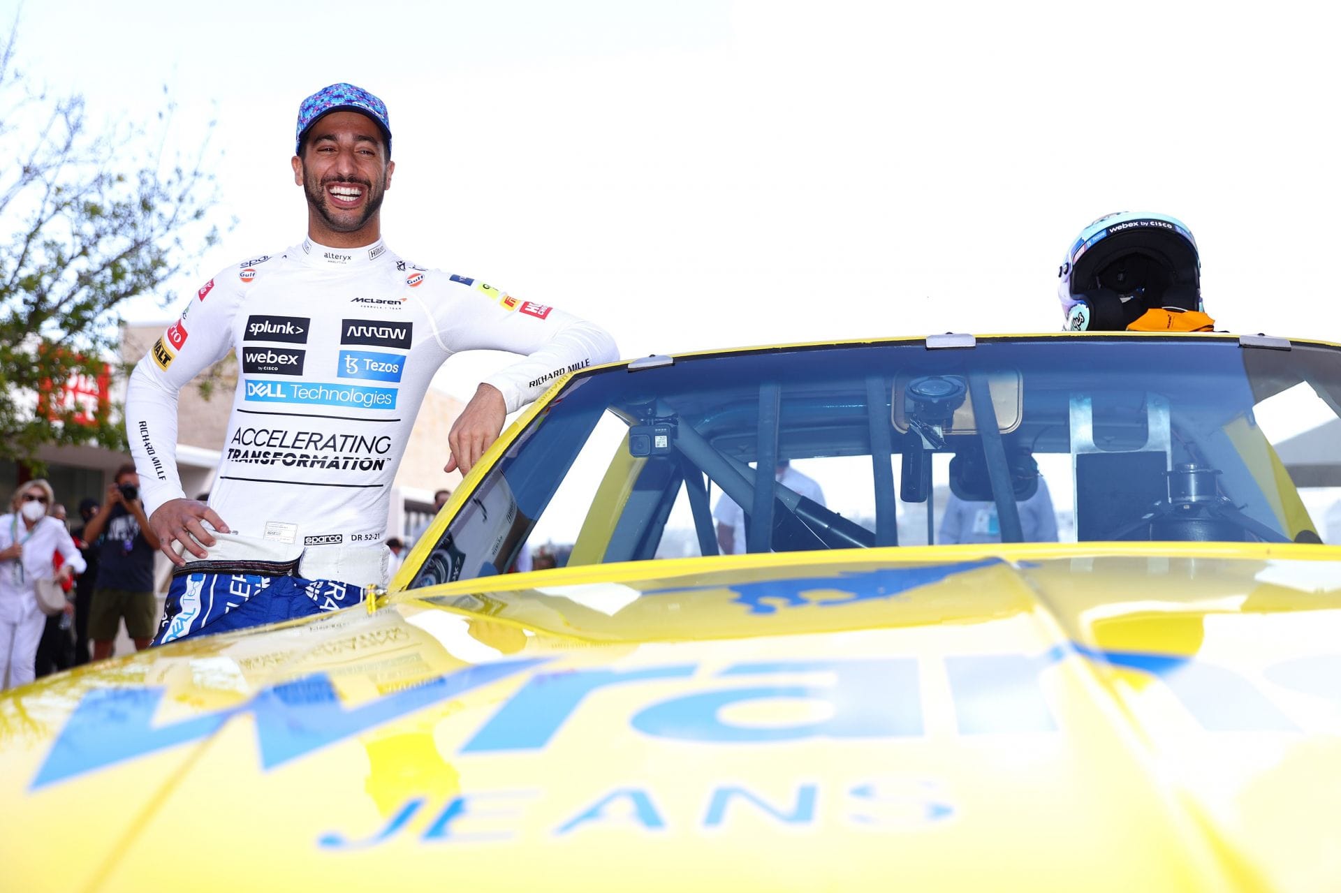 Daniel Ricciardo with Dale Earnhardt Sr.'s 1984 Wrangler. Source: Getty