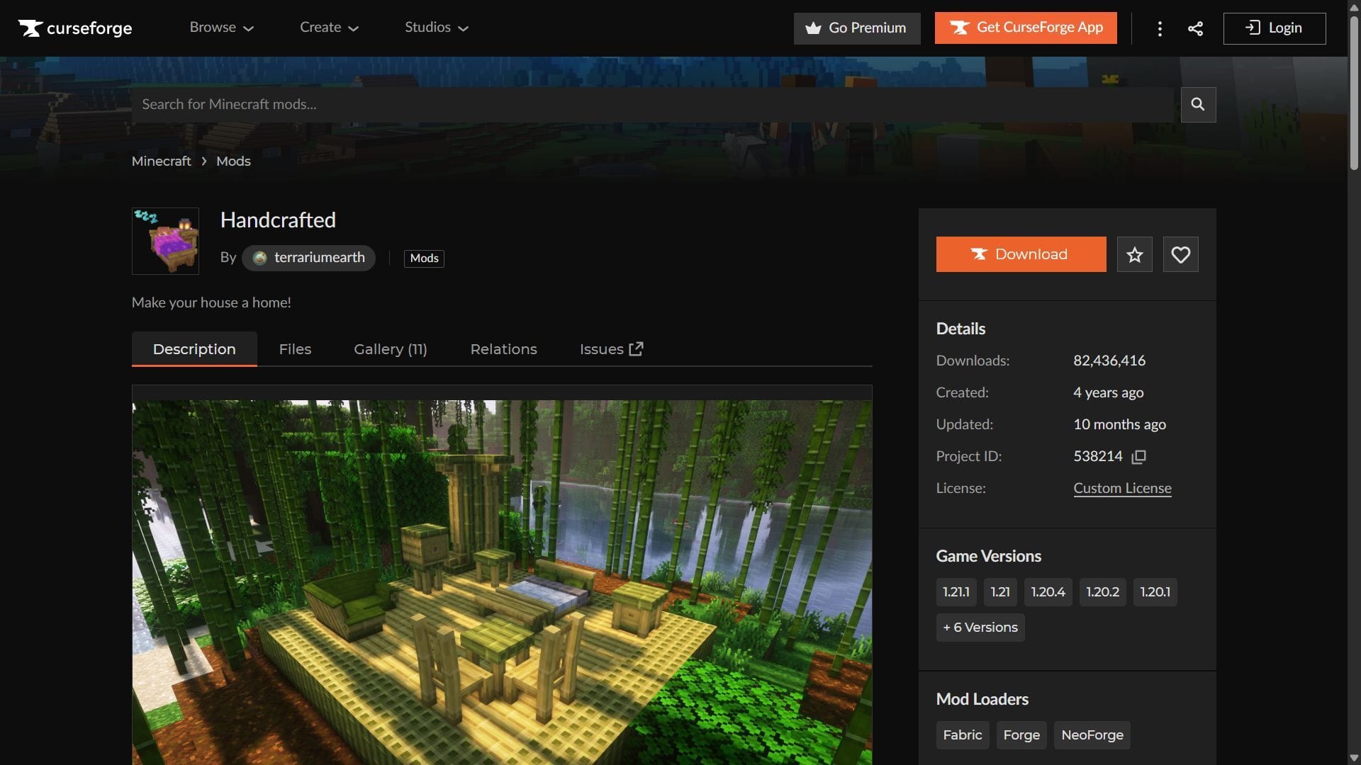 Handcrafted mod can be easily downloaded from the CurseForge website (Image via CurseForge/terrariumearth)
