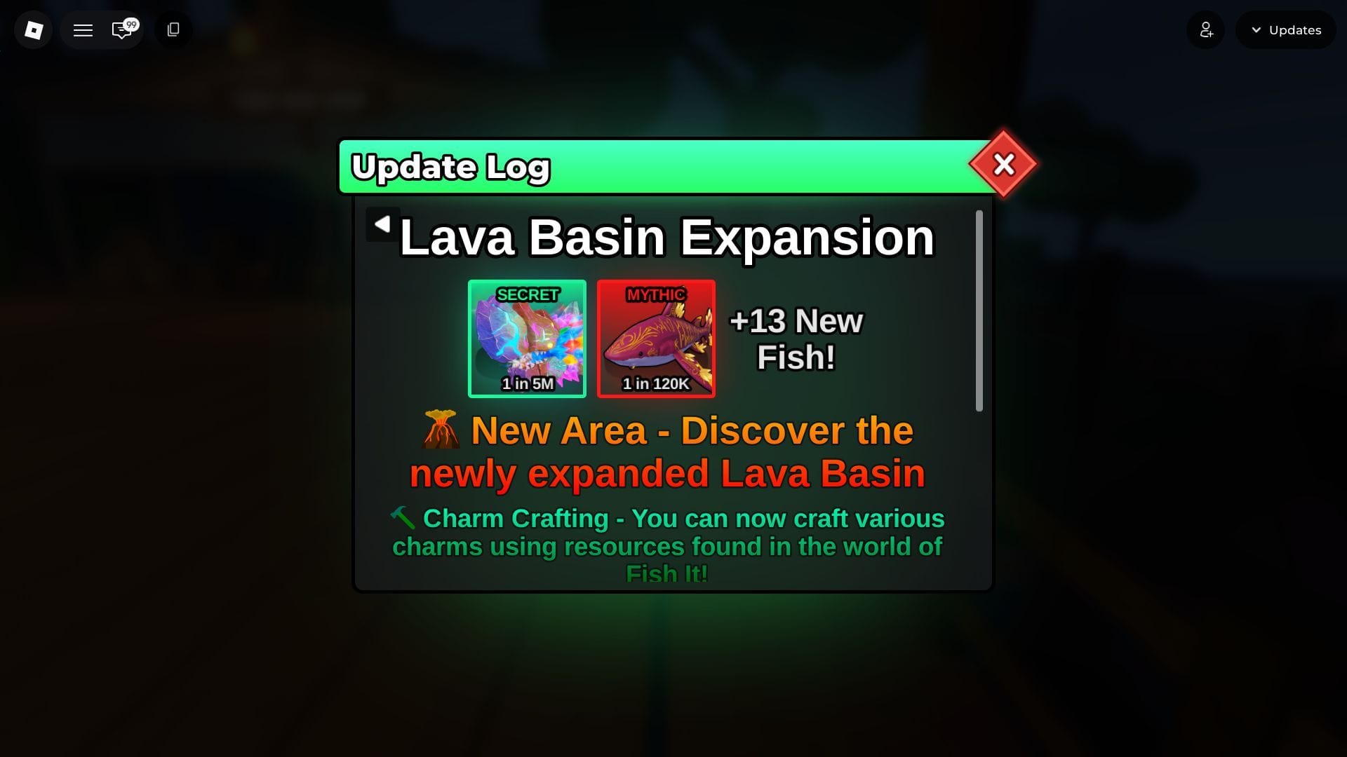 In-game update log (Image via Roblox)