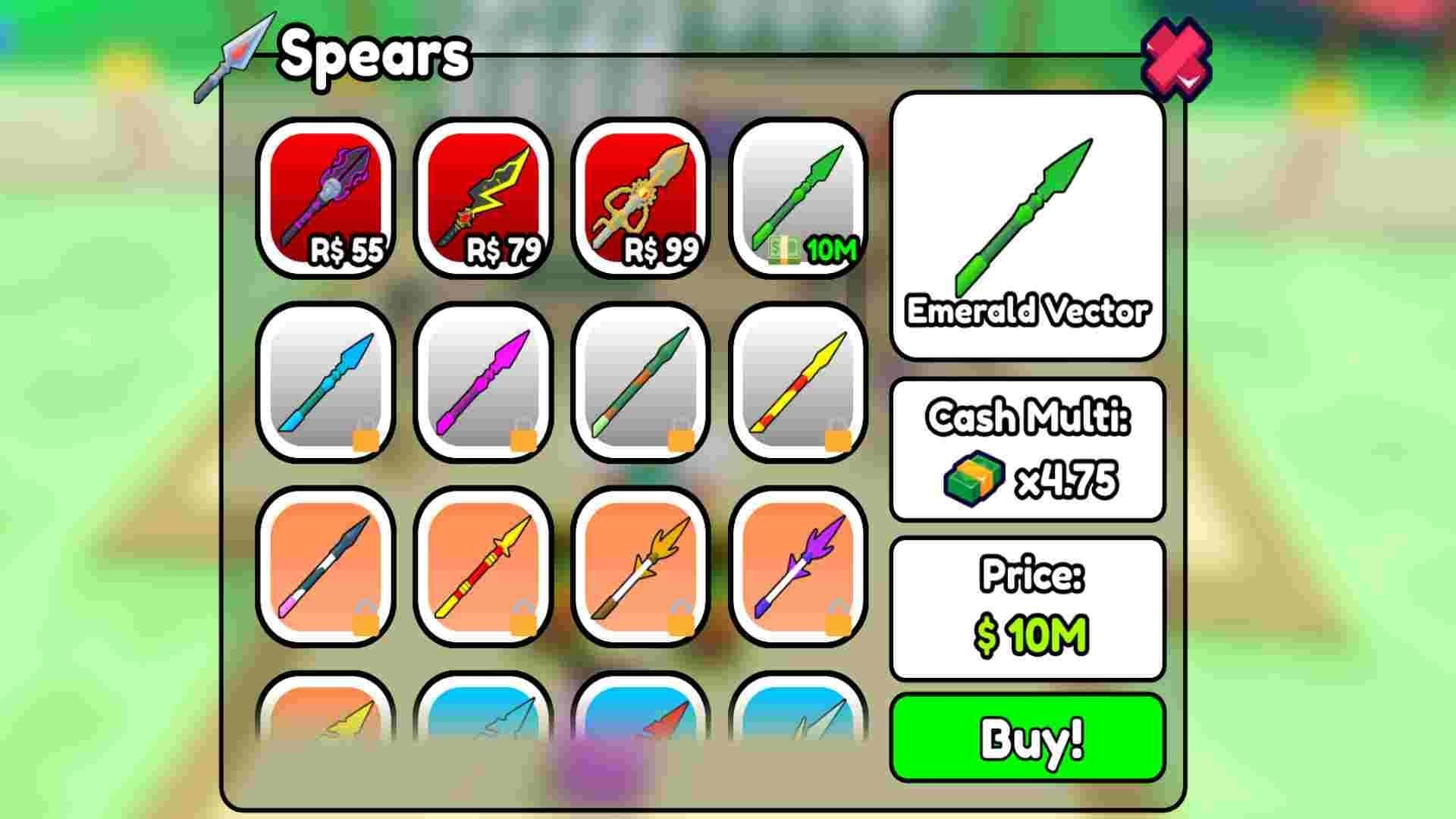 Purchase better spears to make more money - Source: Roblox