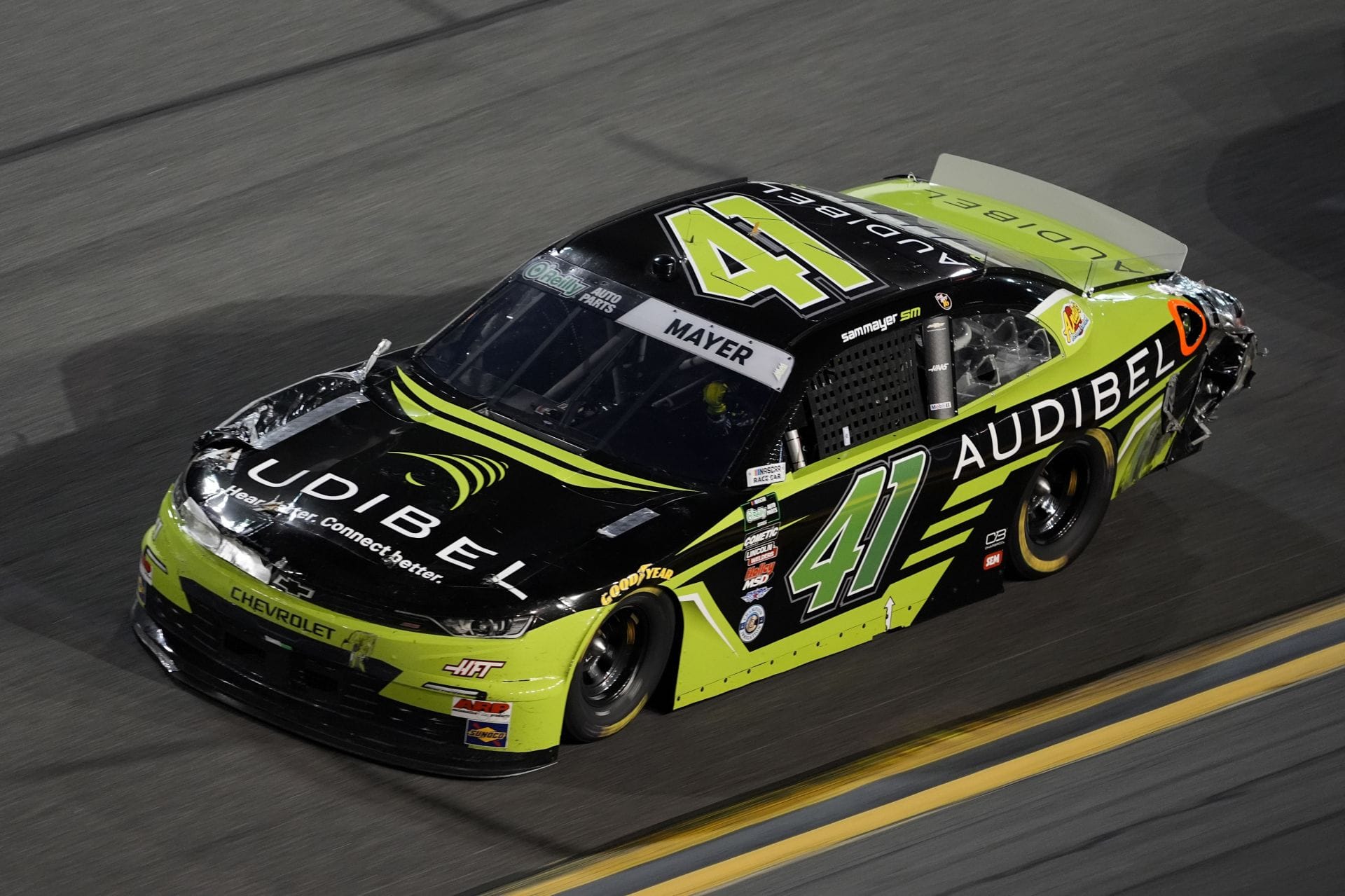Watch: Sam Mayer's Chevy does an accidental split-second wheelie on his way to congratulate teammate Sheldon Creed on his big Atlanta win