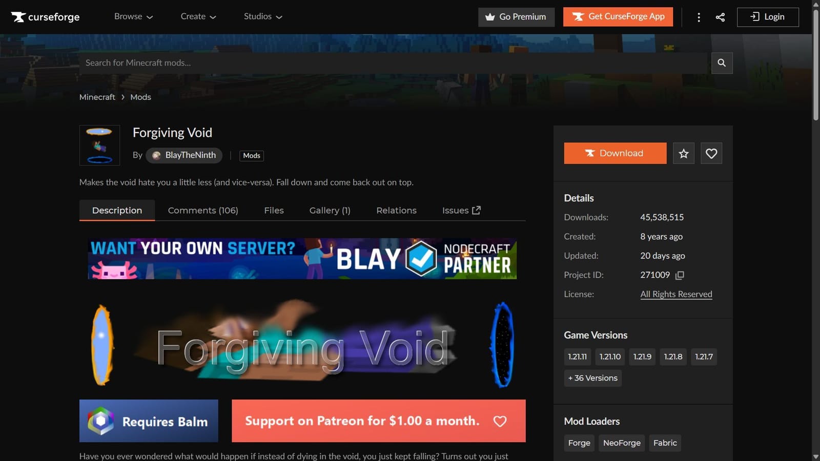 Minecraft Forgiving Void mod guide