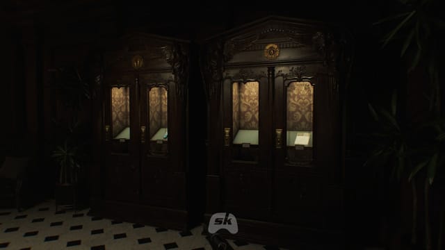 Head over to the display case located inside the parlor in the West Wing of Rhodes Hill (Image via Sportskeeda Gaming || Capcom)