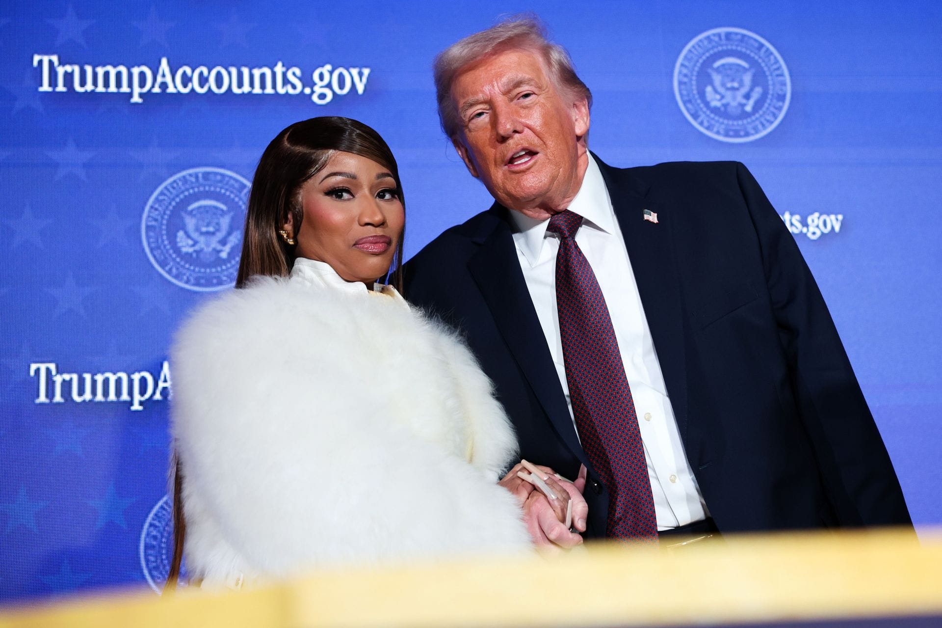 President Trump with Minaj at the  Trump Accounts Summit (Image via Getty Images)