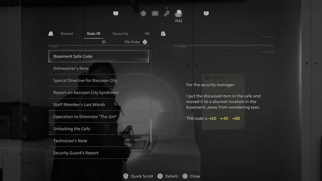 Código do cofre no porão em Rhodes Hill (Imagem via Sportskeeda Gaming || Capcom)