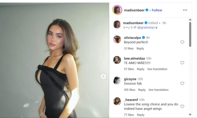 Christian McCaffrey&rsquo;s wife Olivia Culpo drops honest 2-word review on Madison Beer&rsquo;s red carpet look at Grammys 2026 (IG/madisonbeer)