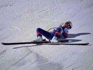 Lindsey Vonn lays after her crash during the Alpine Skiing Downhill event of Milano Cortina 2026 Winter Olympics. (Source: Getty)