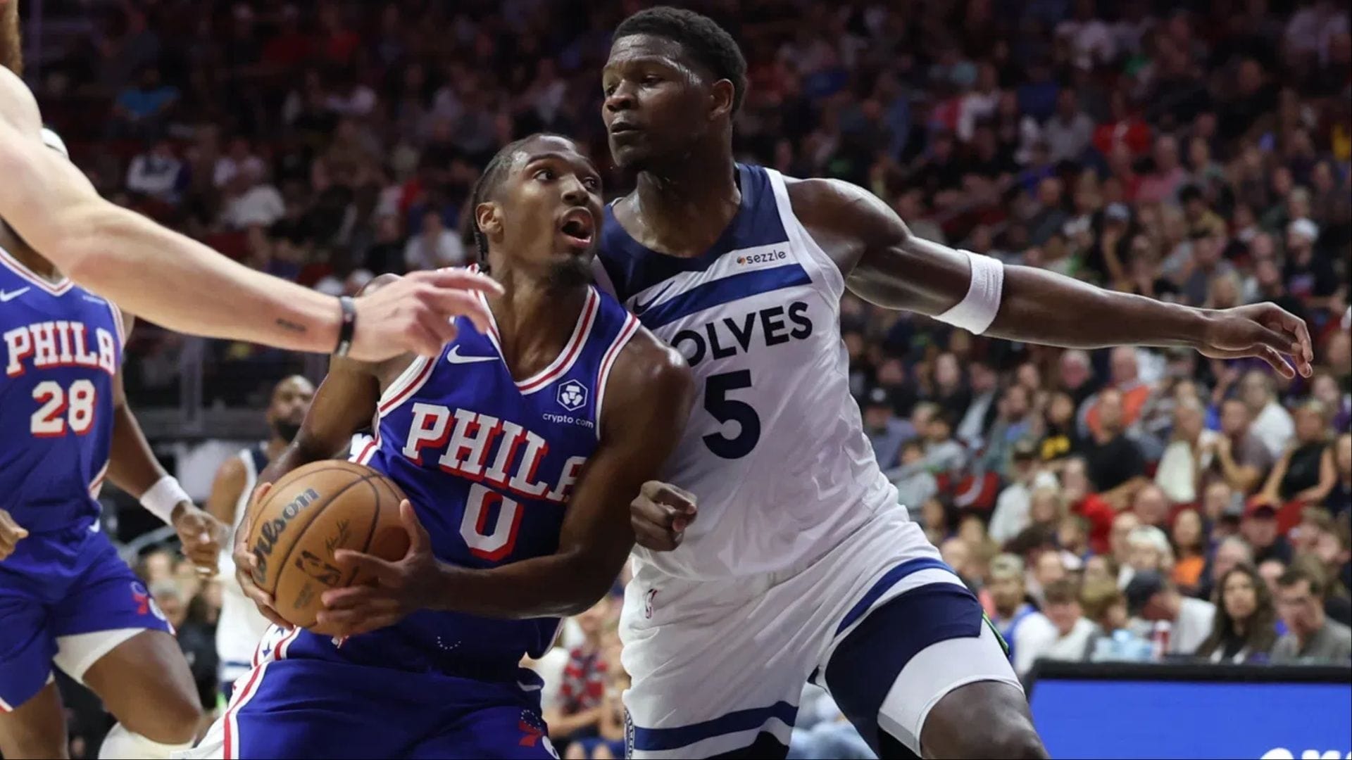 "Paul George gave him some of that juice": Fans explode as Tyrese Maxey dunks over Anthony Edwards and taunts with a staredown