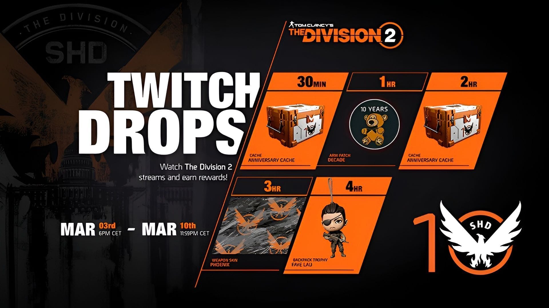 The Division 2: The Division 2 10th Anniversary Twitch Drops: All ...