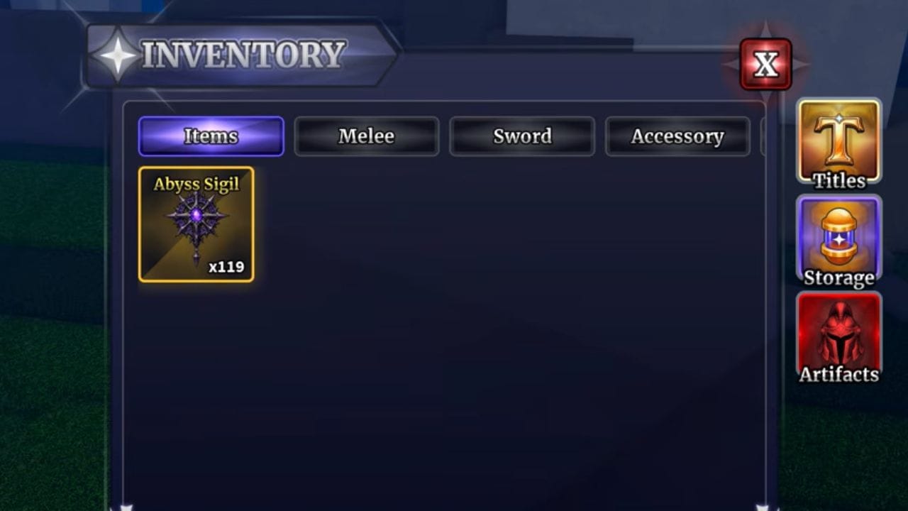 Abyss Sigils in the inventory (Image via Roblox)