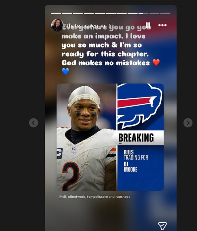 DJ Moore's wife Raven's IG story (Image via IG/@thatssoraven_m)