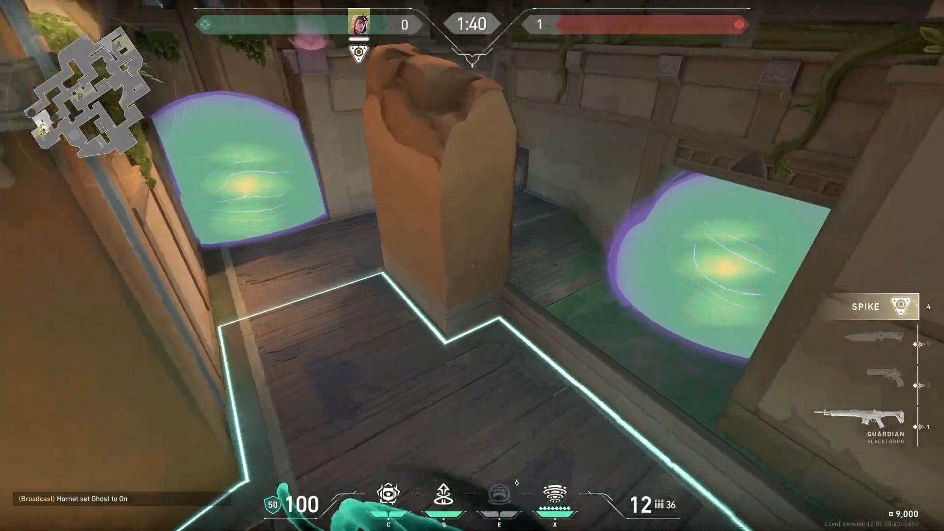 C-Site attacking smokes in-game view (Image via SK Gaming || Riot Games)