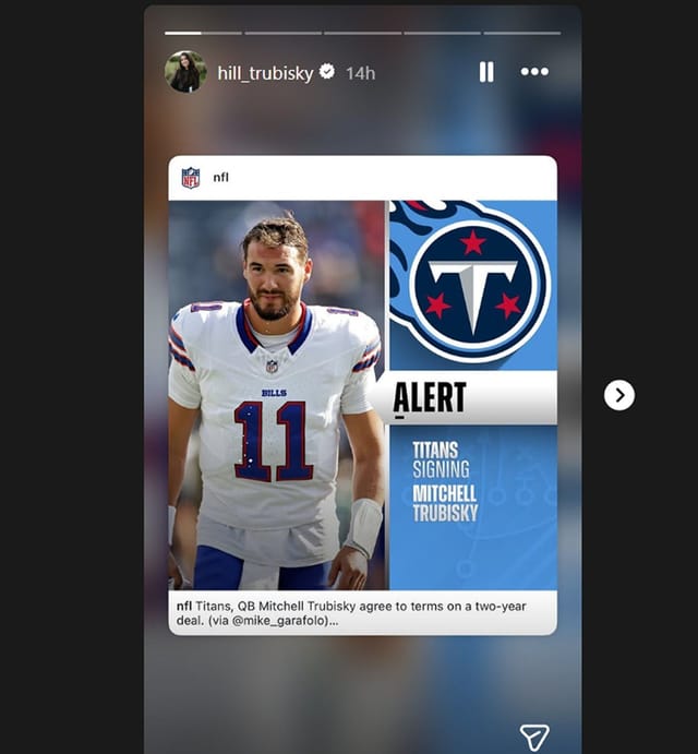 Mitchell Trubisky's wife Hillary shows support as ex-Bills QB gets signed by Titans to compete with Cam Ward/@hill_trubisky