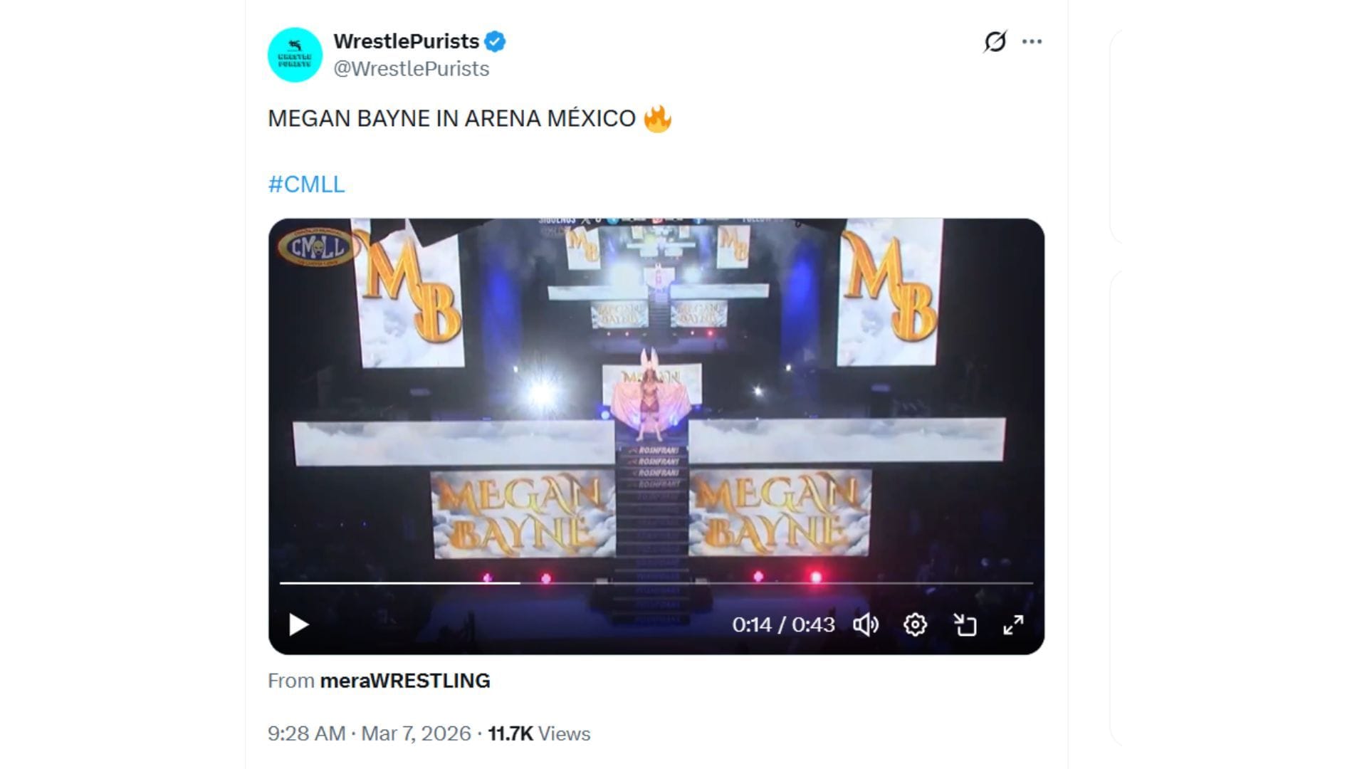 Screenshot of Megan Bayne's entrance in Arena Mexico (Image via X @WrestlePurists)
