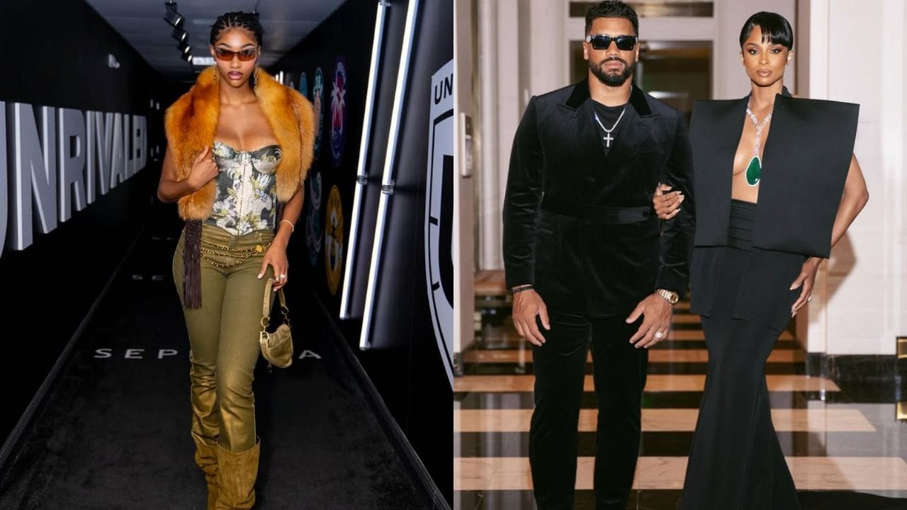 Angel Reese instantly melts over Russell Wilson's loverboy moment admiring Ciara at Fashion Scholarship Fund Gala