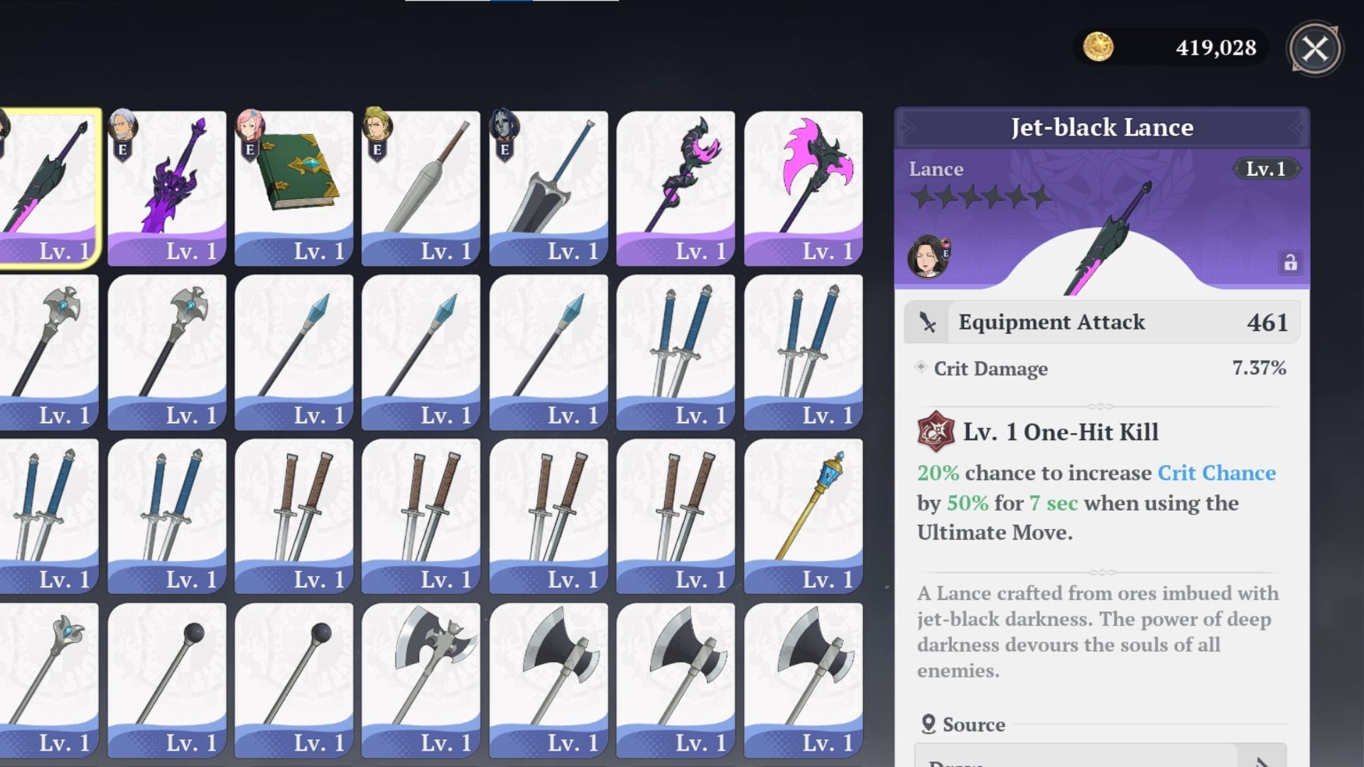 An A-tier weapon set (Image via Netmarble)