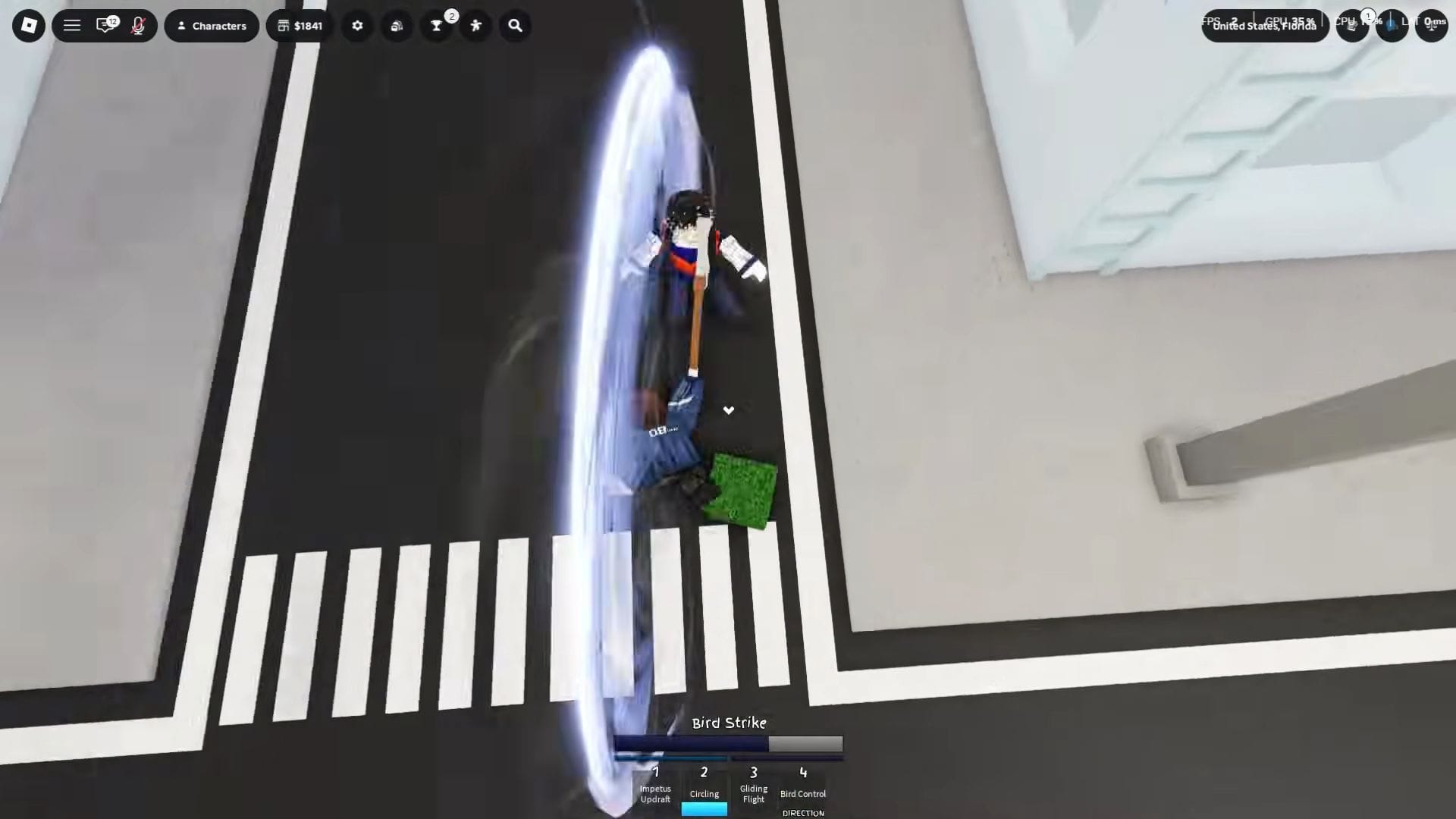 The aerial variant of Crow Charmer's Gliding Flight move (Image via Roblox)