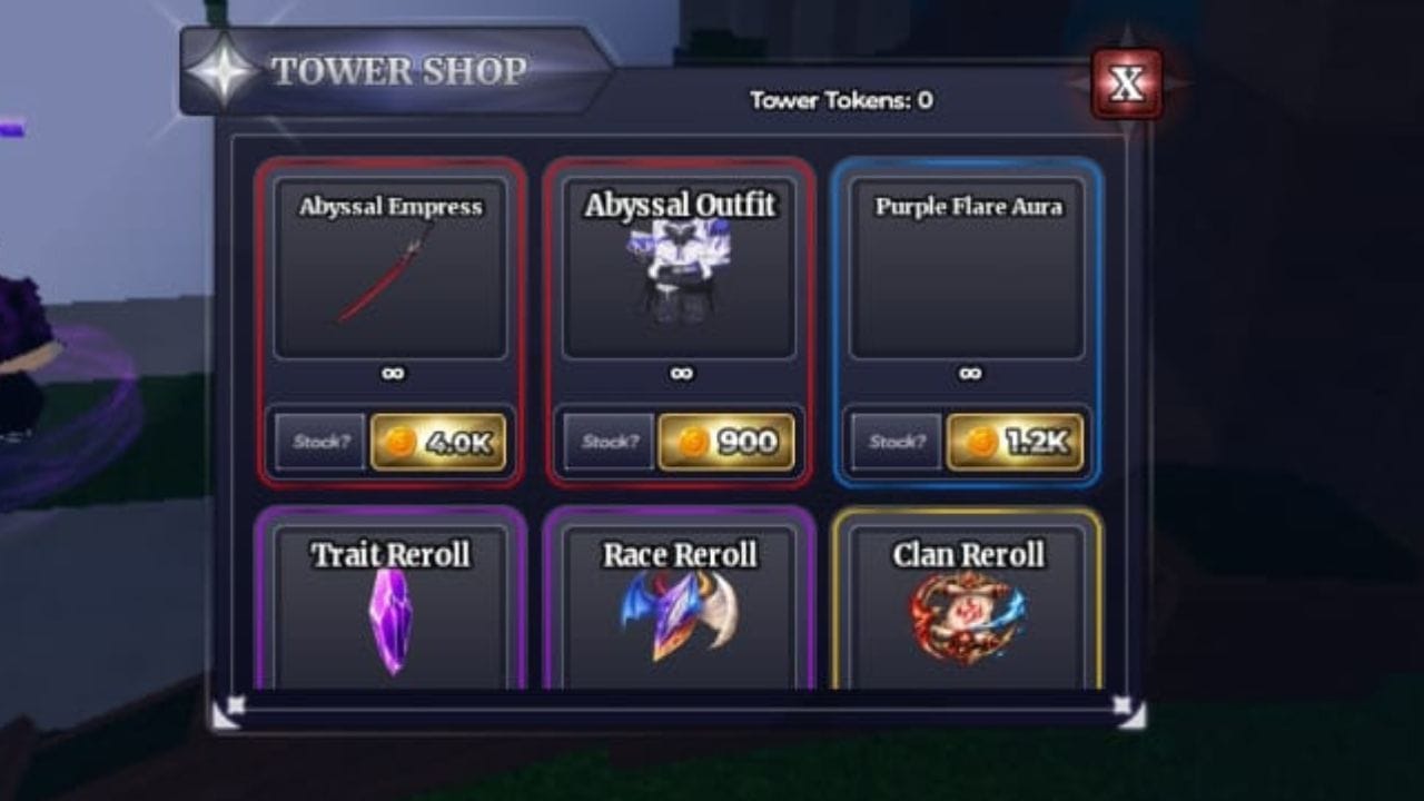 Abyssal Empress in the Tower Shop (Image via Roblox)