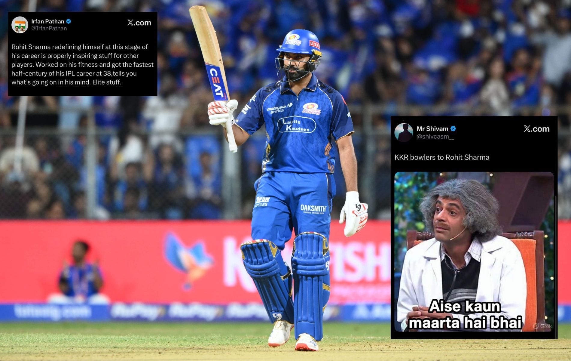 "Aise kaun maarta hai bhai" - Social media reacts to Rohit Sharma's blistering 78-run knock in MI vs KKR IPL 2026 clash