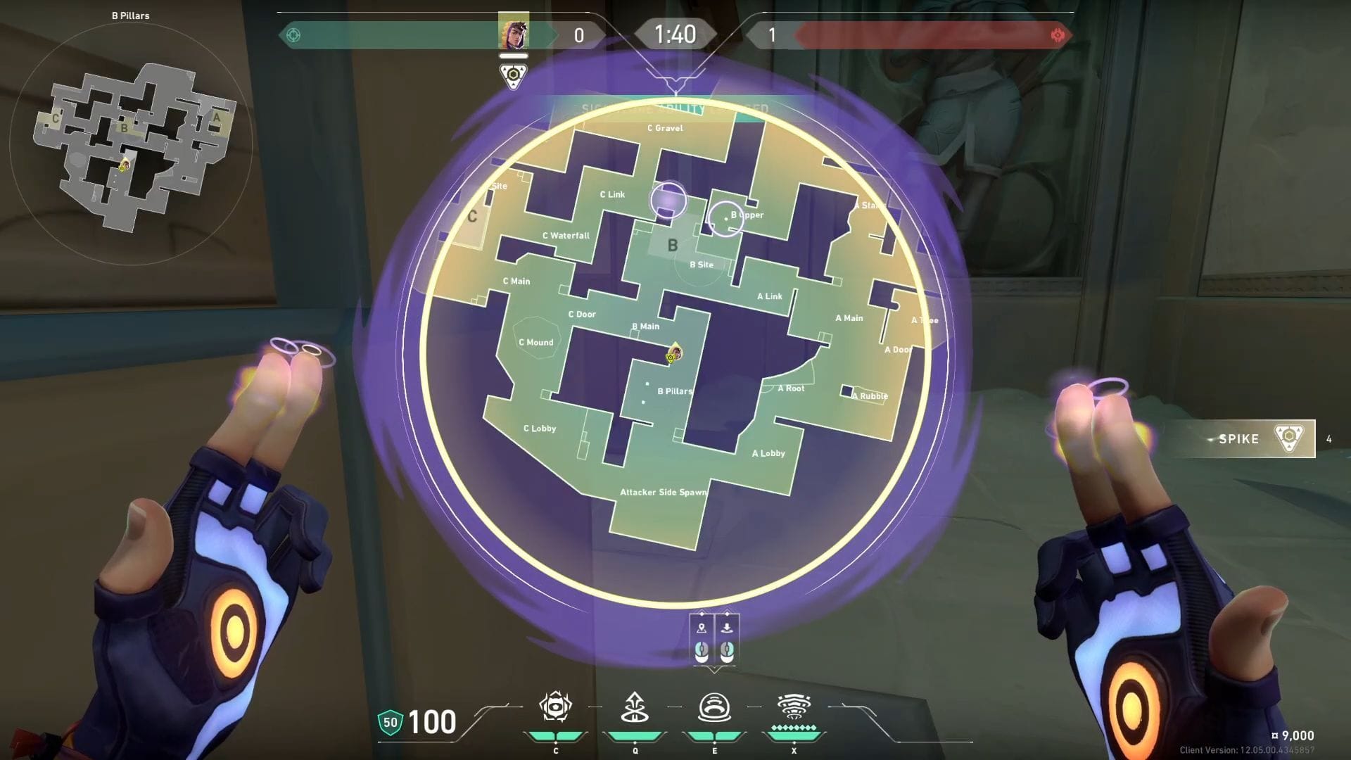 B-Site attacking smokes tactical map view (Image via SK Gaming || Riot Games)