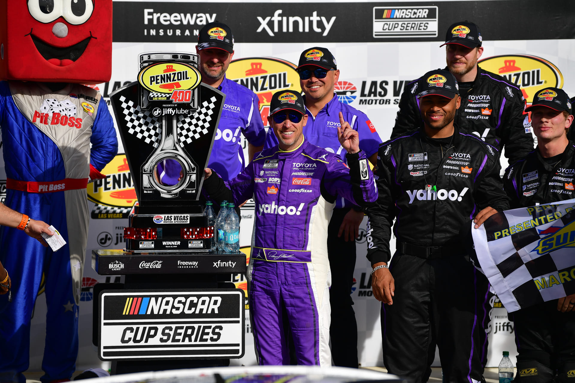Watch: Denny Hamlin shares a tearful hug with mother after emotional NASCAR Cup win in Las Vegas