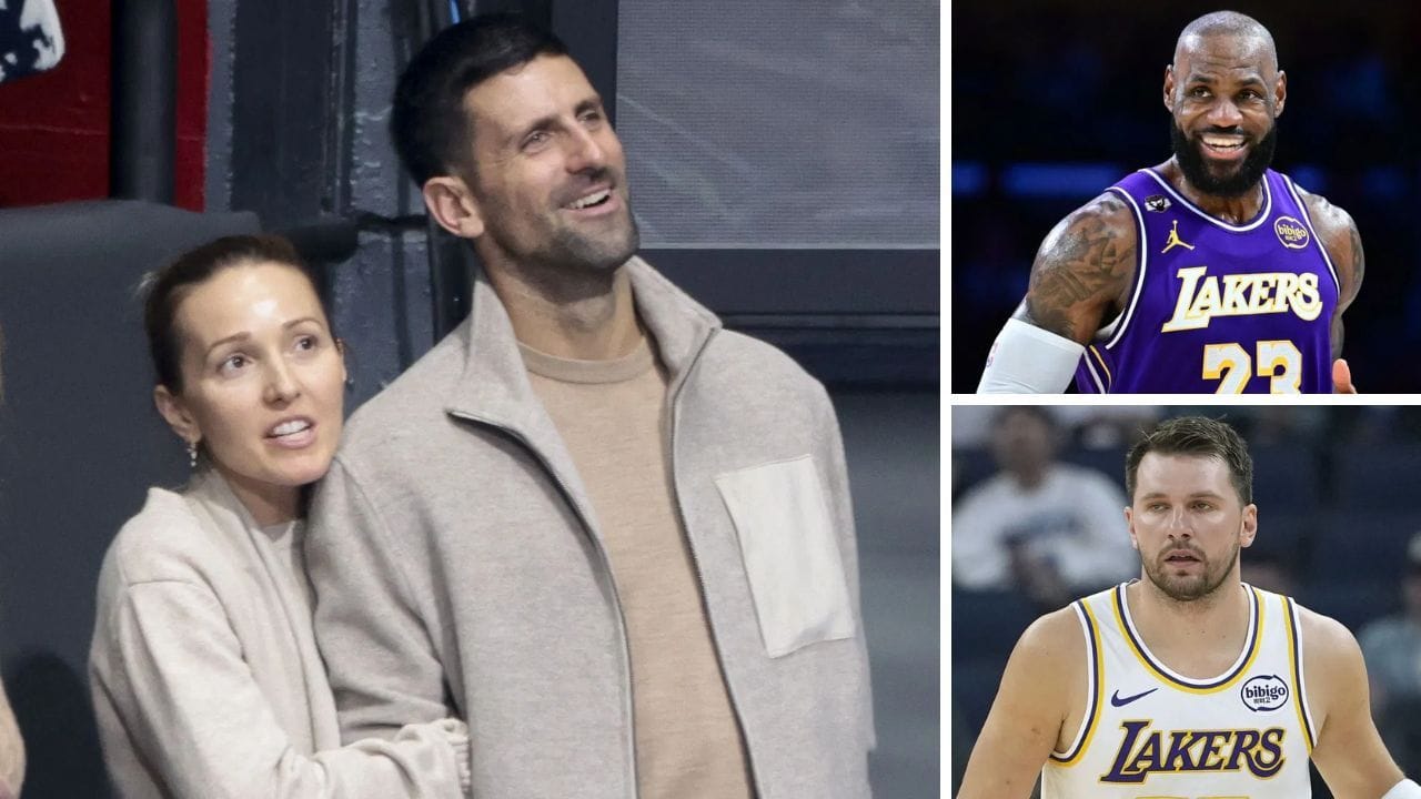 Novak Djokovic's wife Jelena reacts with delight as Serb has rare interaction with LeBron James & Luka Doncic ahead of Indian Wells