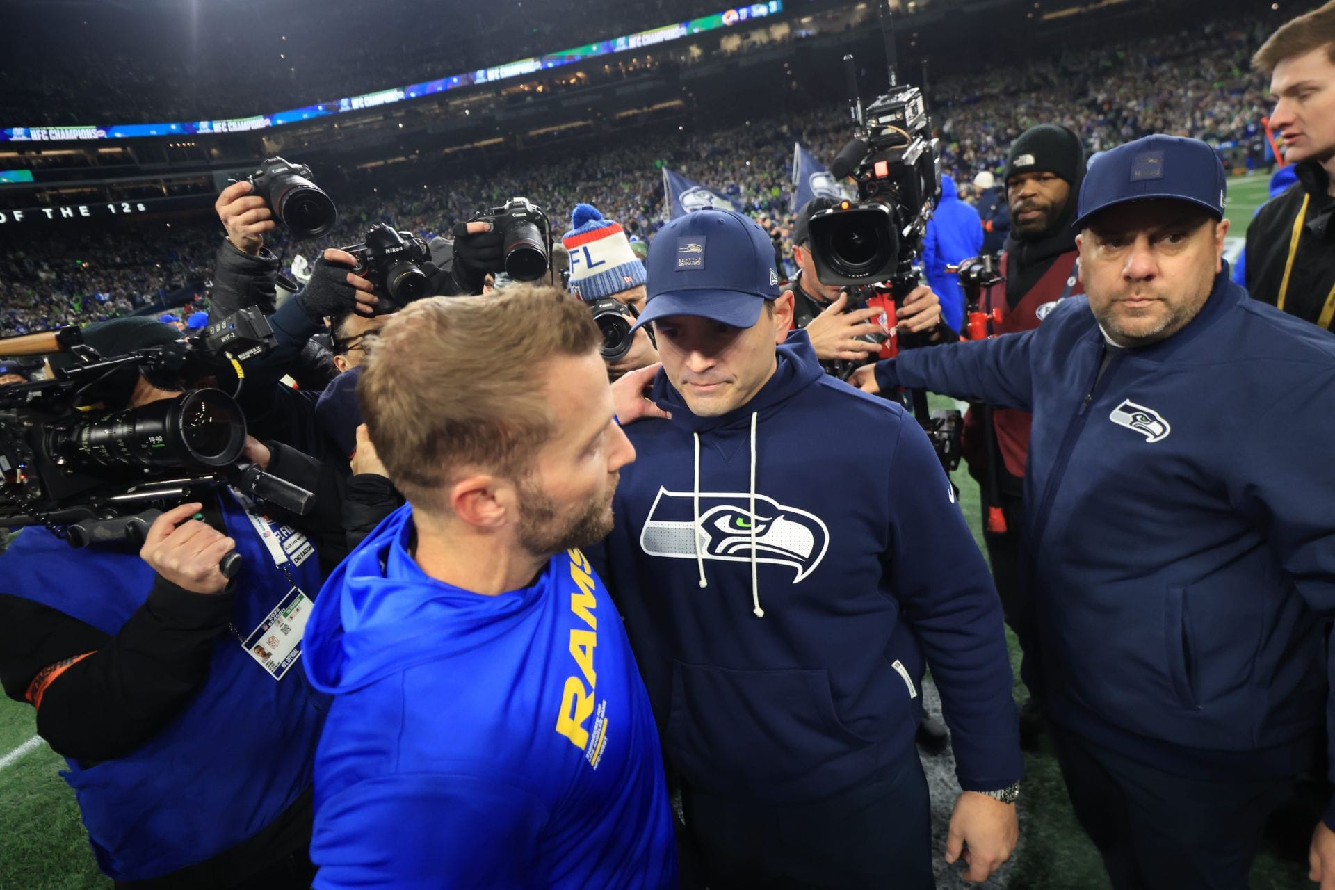 Sean McVay interrupts Mike Macdonald's press conference bringing up controversial 2-point play in Seahawks vs. Rams Week 16 game