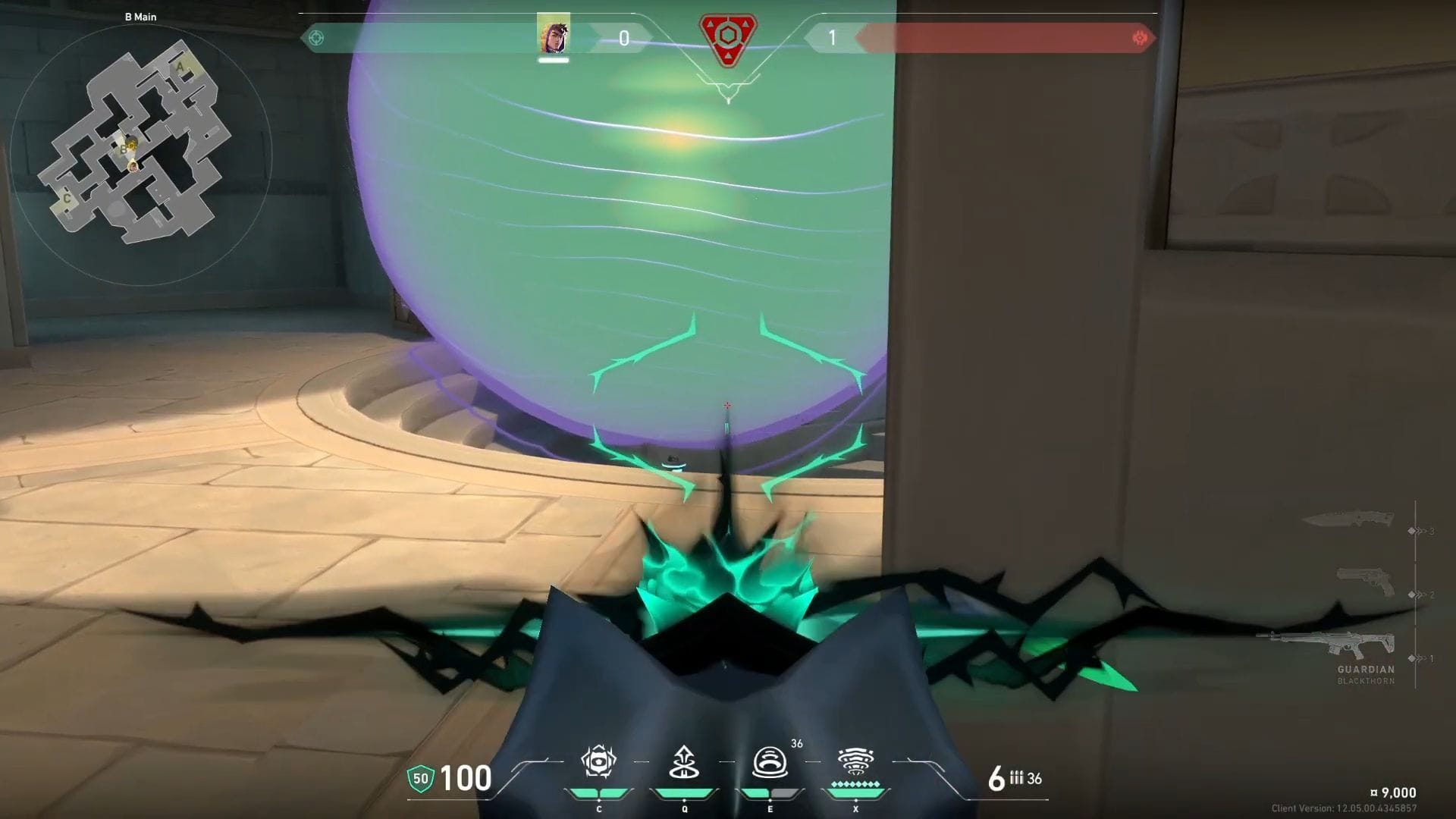 One-way smoke on B Upper - in-game view (Image via SK Gaming || Riot Games)