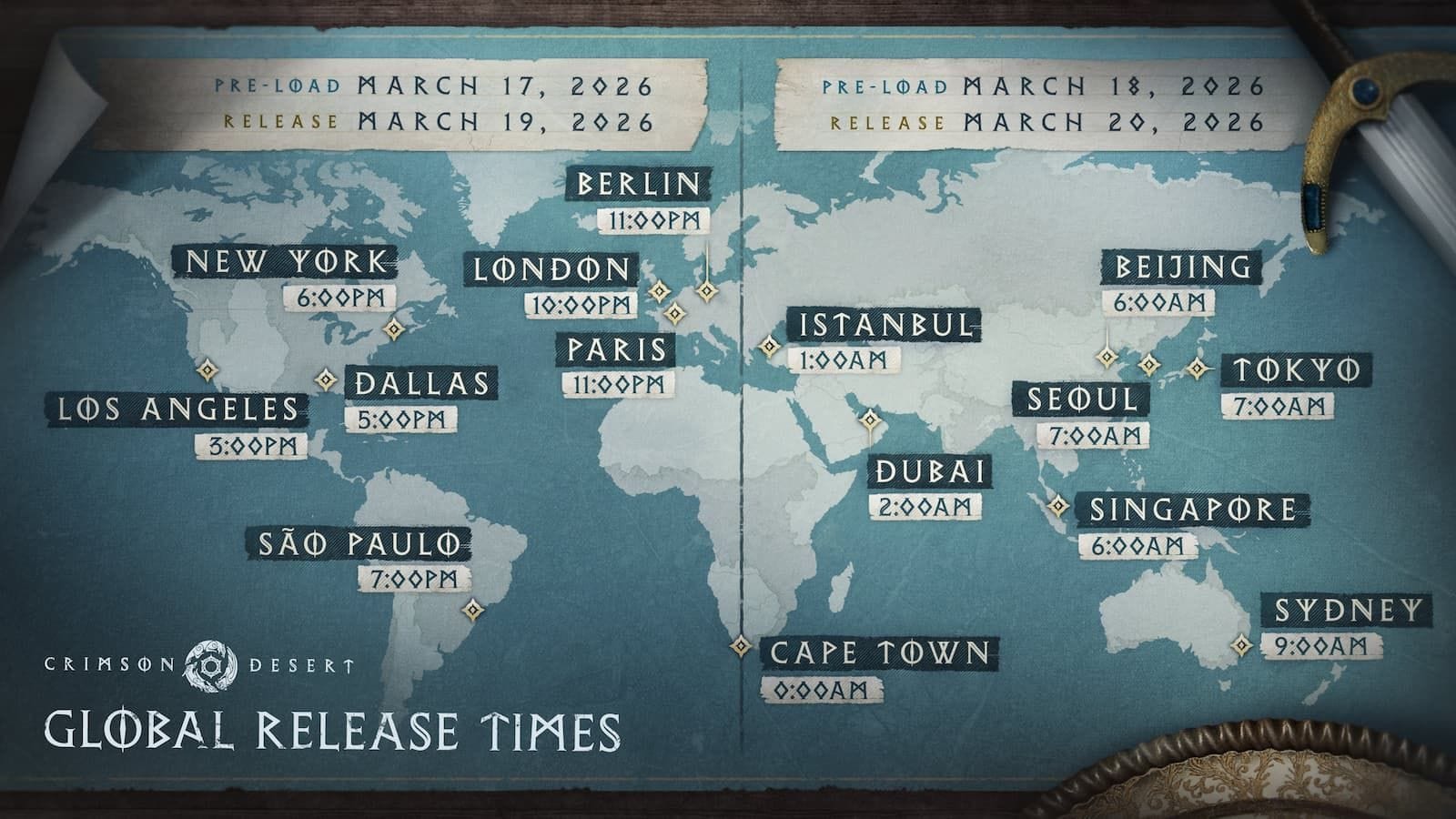 A handy map from Pearl Abyss with the release times (Image via Pearl Abyss)