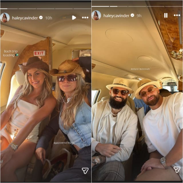 Haley Cavinder teases &lsquo;bach trip loading&rsquo; as Jake Ferguson, Will Grier join partners on luxe private jet getaway