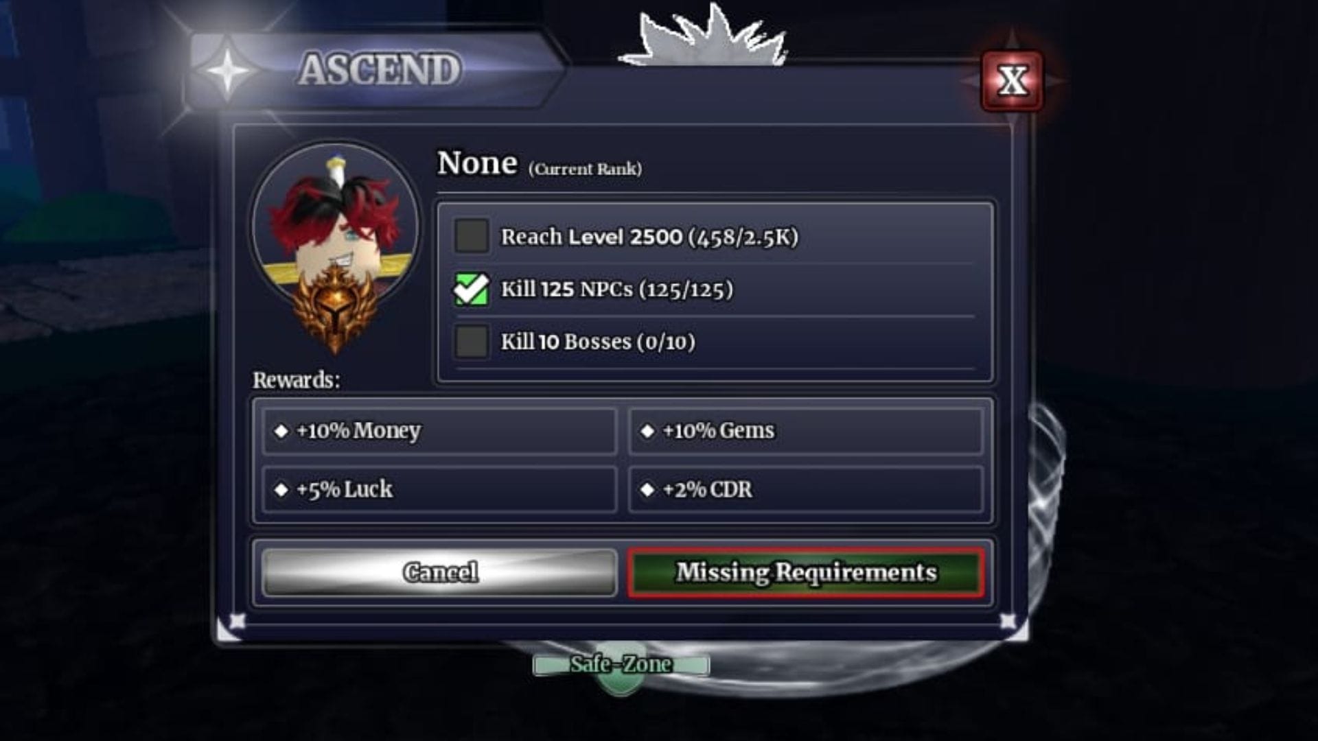 Requirements for Ascension 1 (Image via Roblox)