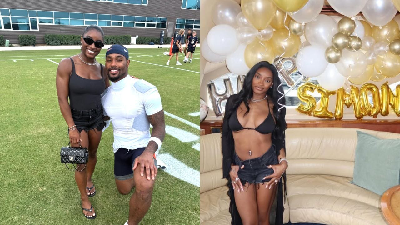 Jonathan Owens gushes over wife Simone Biles as 7x Olympic gold medalist stuns in champagne satin mini dress for 29th birthday night out