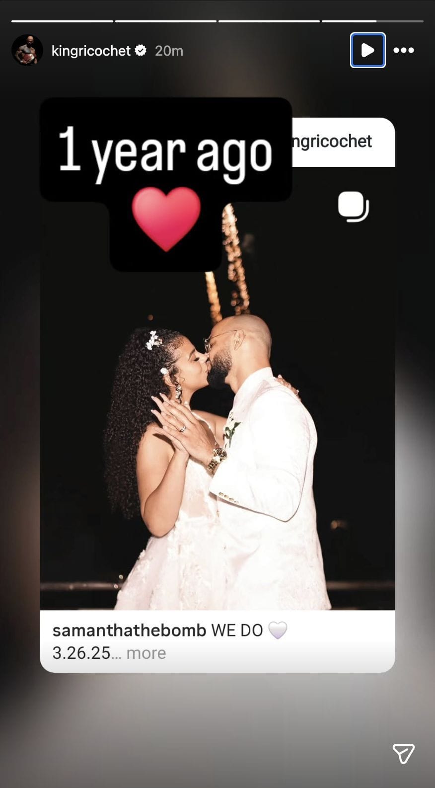 Screenshot from Ricochet's story [Image via Instagram/ @kingricochet]