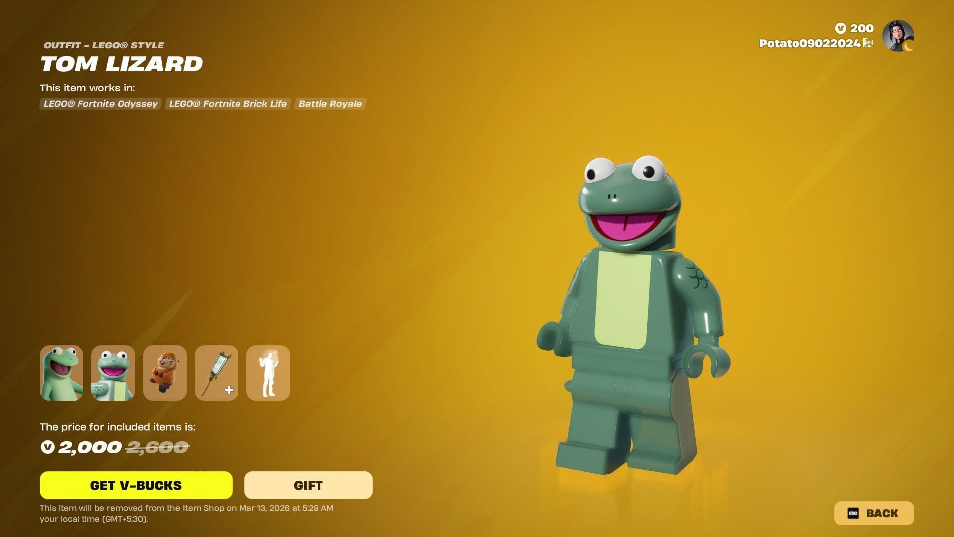 Tom Lizard will remain listed in the Item Shop till March 12, 2026 (Image via Epic Games)