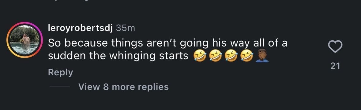 Screen grab of comment under Sky Sports' post [via Instagram/@skysports]