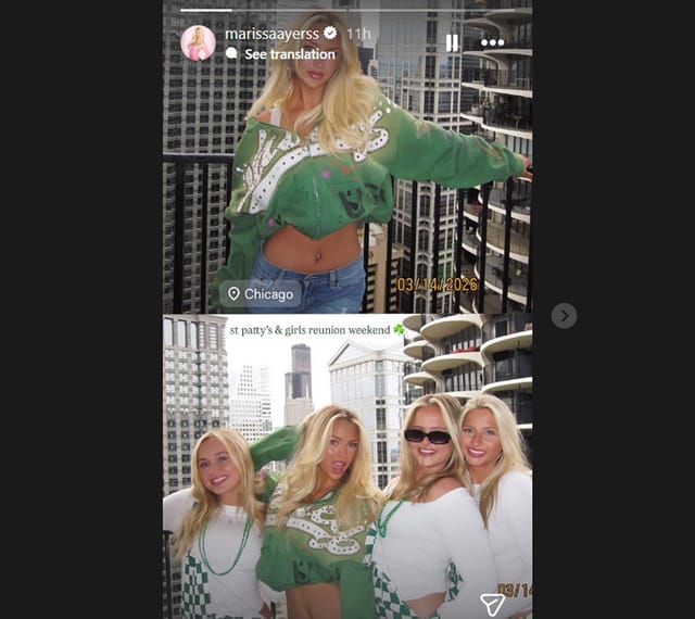 Jaxson Dart's GF Marissa Ayers turns heads in Chicago rocking cropped hoodie & denim jeans for St. Patrick's Day weekend