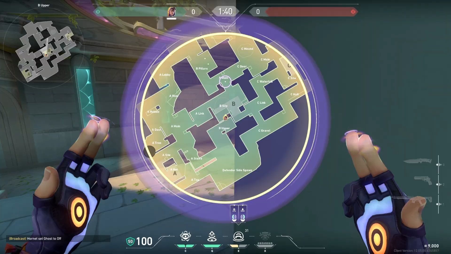 B-Site defending smokes tactical map view (Image via SK Gaming || Riot Games)