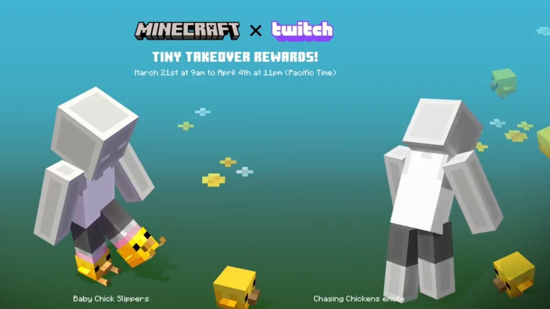 How to get the Baby Chick Slippers and Chasing Chickens Emote Minecraft Twitch rewards in Bedrock