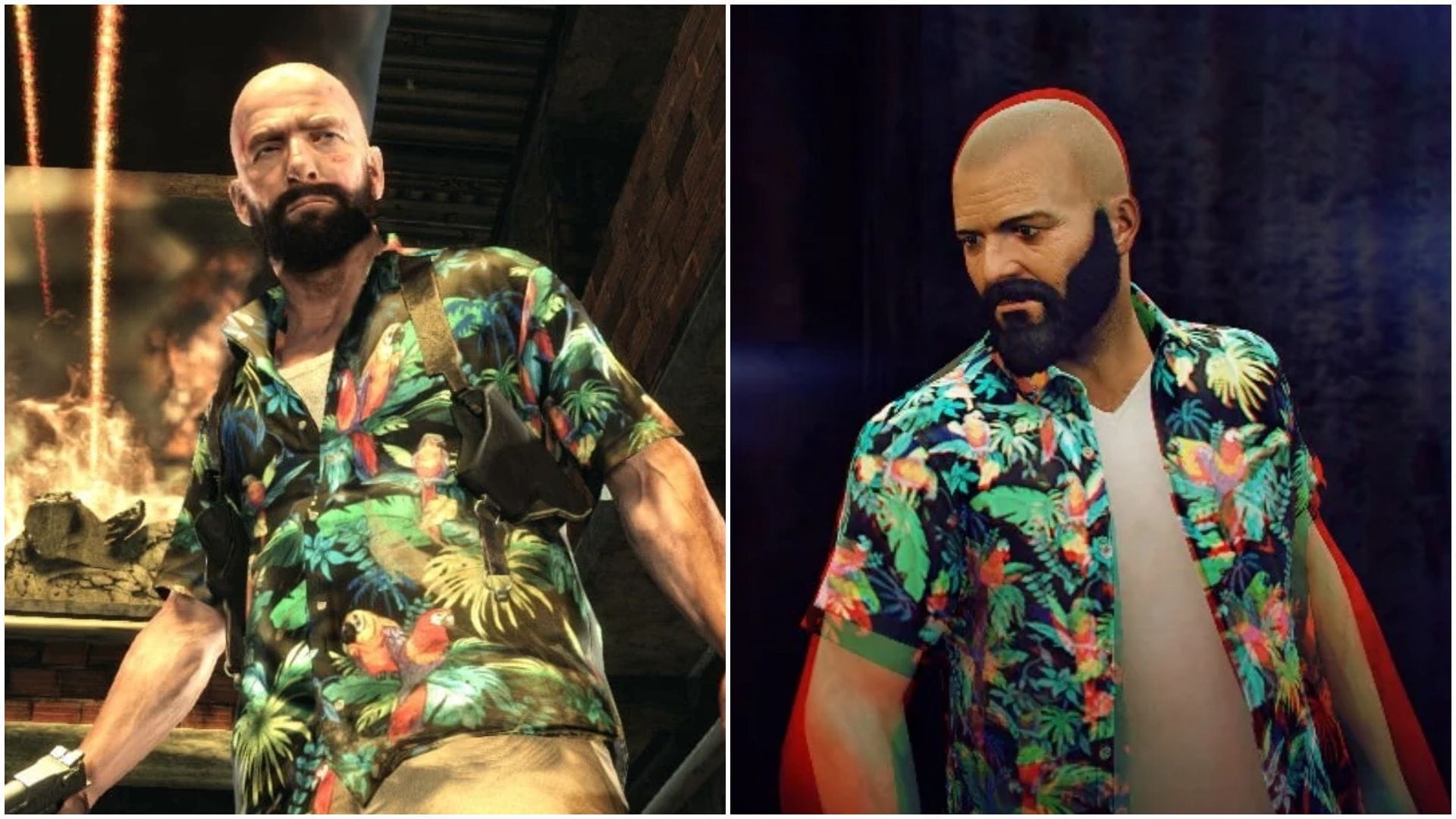 Michael can dress, shave his head, and grow a beard exactly like Max Payne (Image via Rockstar Games || Max Payne Wiki || Reddit/Ok_Year_4721)
