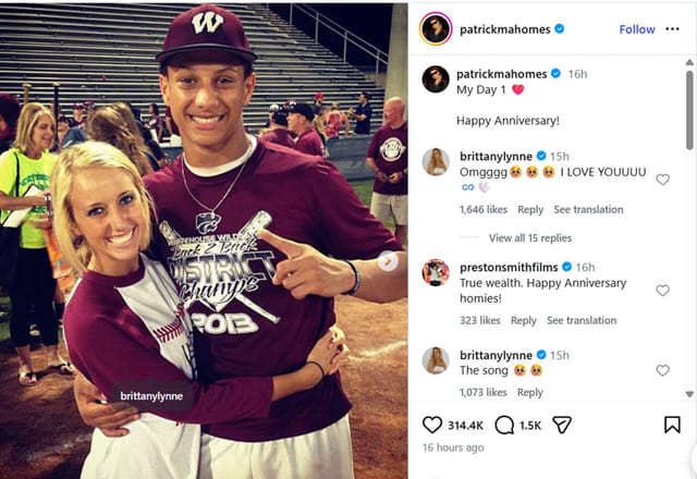 Patrick Mahomes' wife Brittany expresses love with 4-word message as Chiefs QB celebrates anniversary with rare throwback pics/@patrickmahomes
