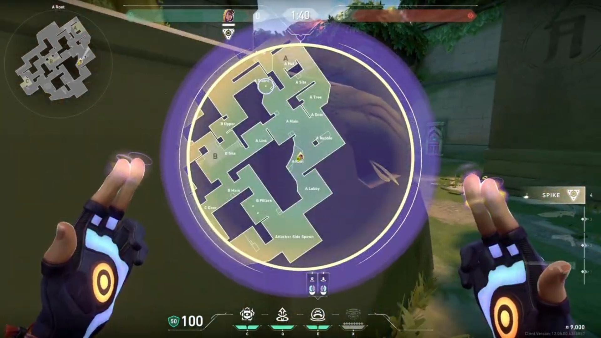 A-Site attacking smokes tactical map view (Image via SK Gaming || Riot Games)