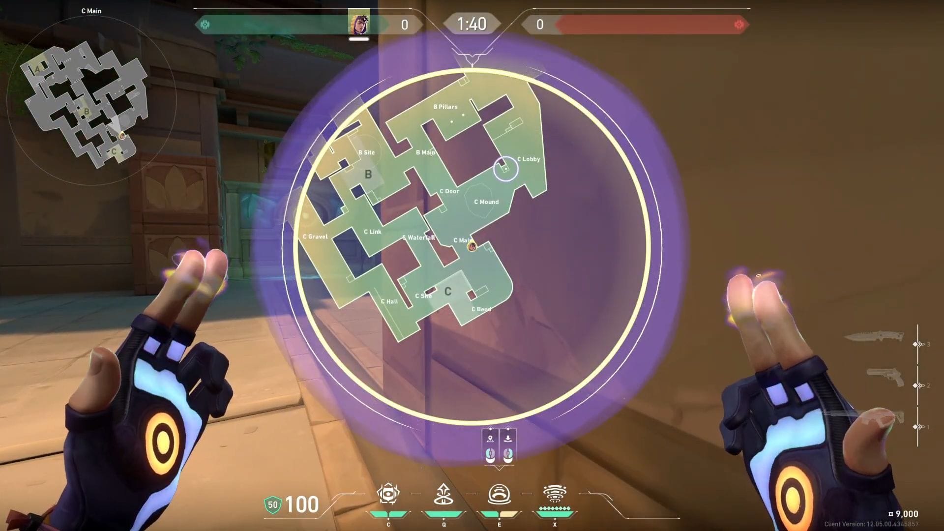 One-way smoke on C Lobby - tactical map view (Image via SK Gaming || Riot Games)