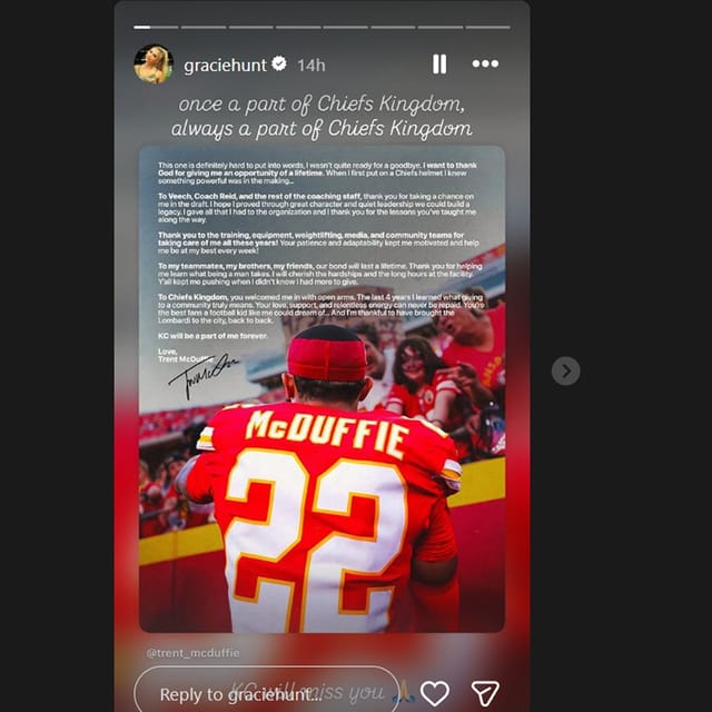 Chiefs heiress Gracie Hunt bids emotional farewell to Trent McDuffie following Rams trade